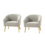 Fauteuil moderne en bouclette avec pieds en bois massif, lot de 2
