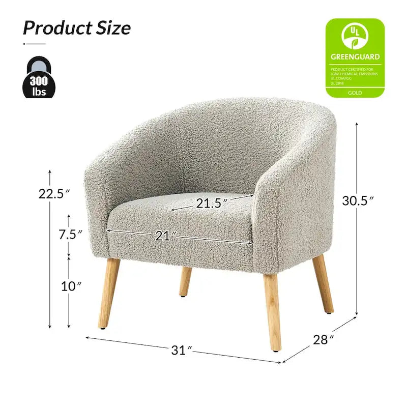 Fauteuil moderne en bouclette avec pieds en bois massif, lot de 2