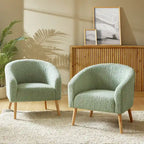 Fauteuil moderne en bouclette avec pieds en bois massif, lot de 2