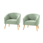 Fauteuil moderne en bouclette avec pieds en bois massif, lot de 2