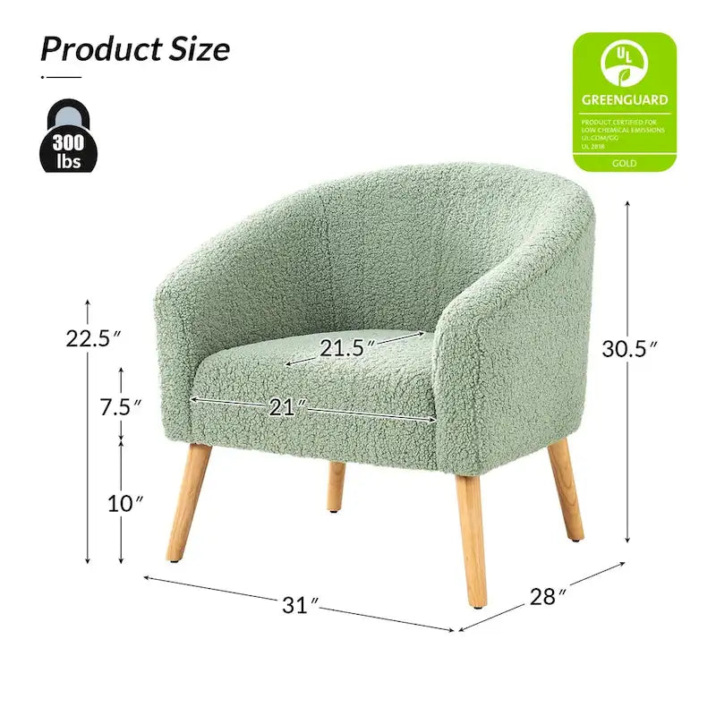 Fauteuil moderne en bouclette avec pieds en bois massif, lot de 2