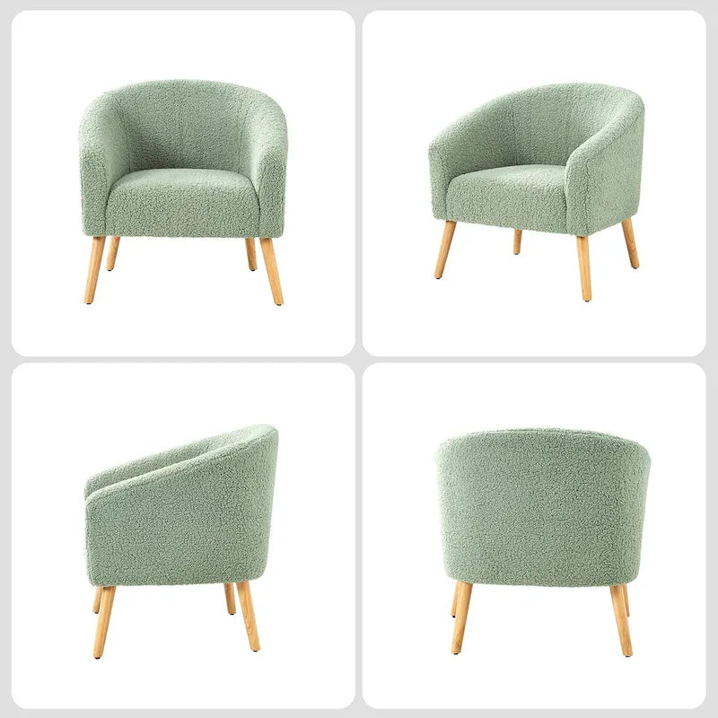 Fauteuil moderne en bouclette avec pieds en bois massif, lot de 2