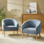 Fauteuil moderne en bouclette avec pieds en bois massif, lot de 2