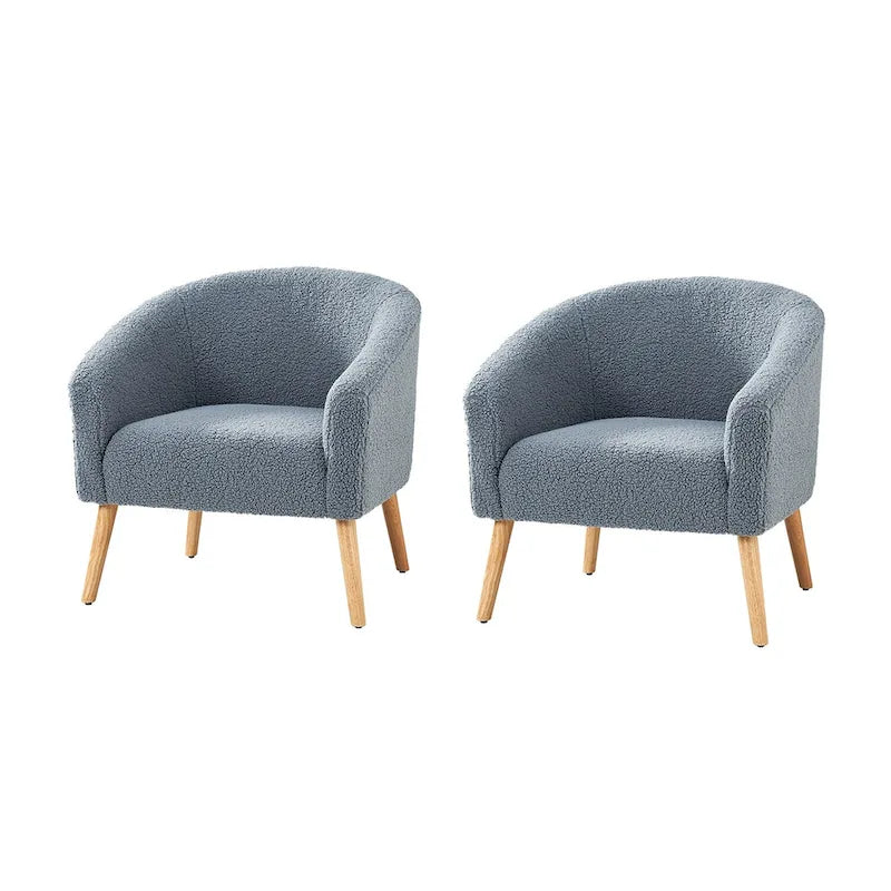 Fauteuil moderne en bouclette avec pieds en bois massif, lot de 2