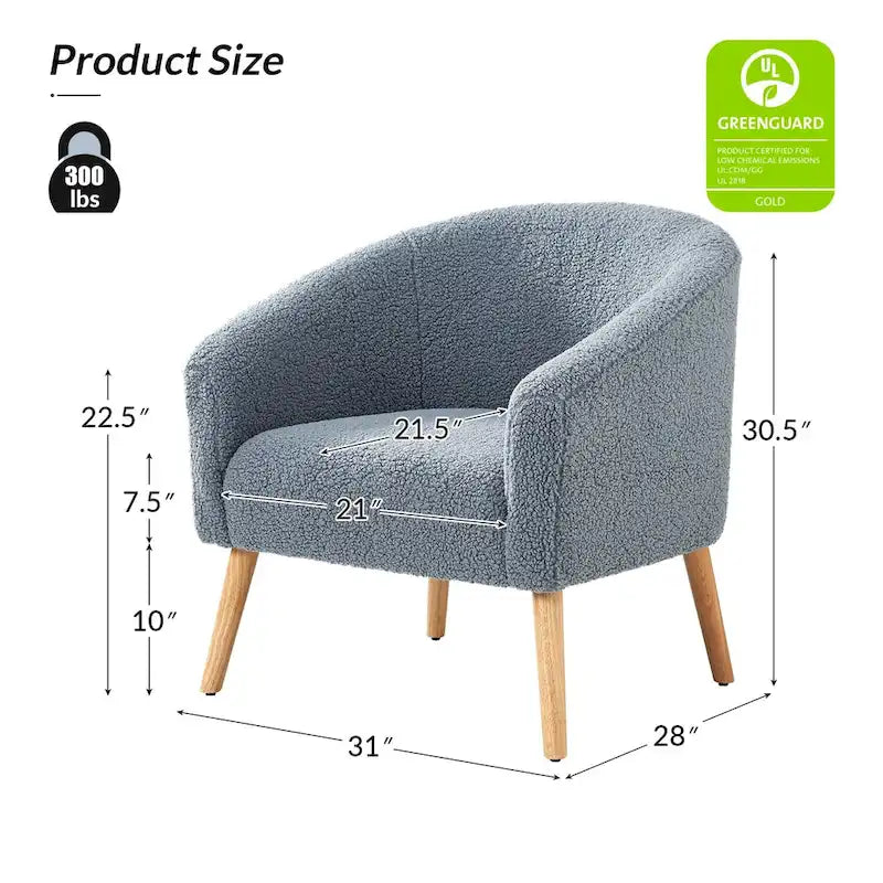 Fauteuil moderne en bouclette avec pieds en bois massif, lot de 2