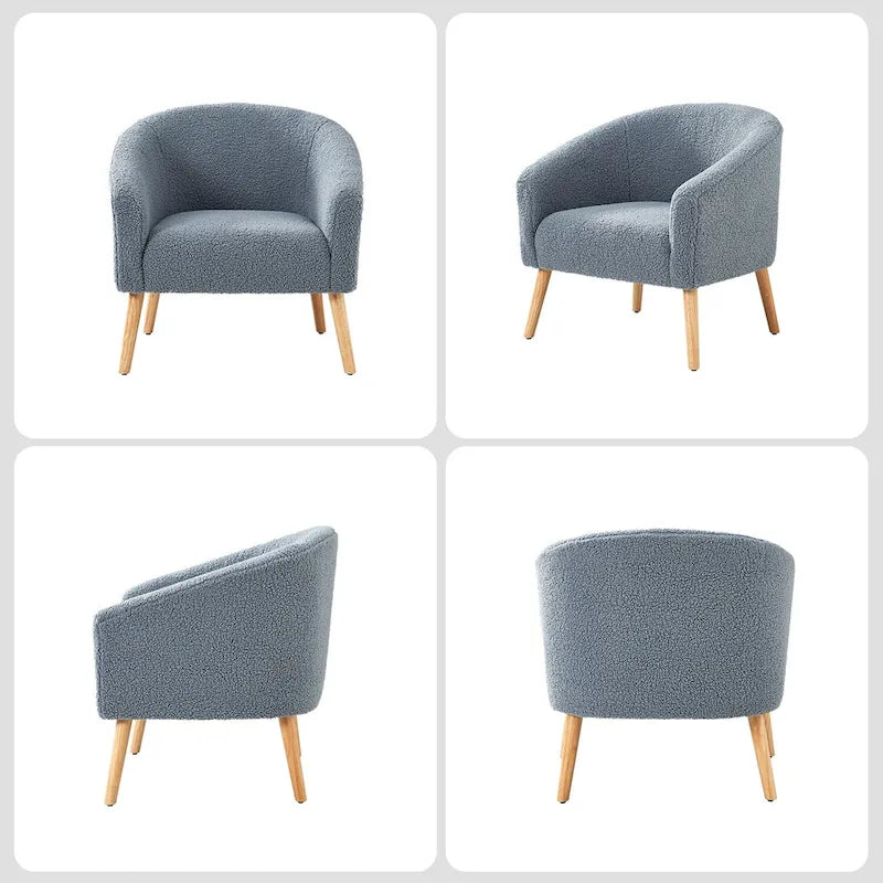 Fauteuil moderne en bouclette avec pieds en bois massif, lot de 2