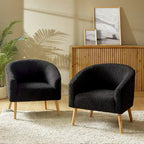 Fauteuil moderne en bouclette avec pieds en bois massif, lot de 2