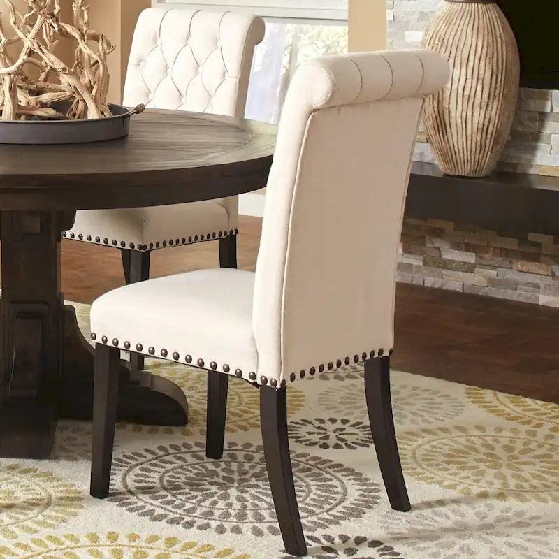 Chaises de salle à manger capitonnées à dossier roulé avec clous décoratifs, lot de 2