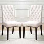 Chaises de salle à manger capitonnées à dossier roulé avec clous décoratifs, lot de 2
