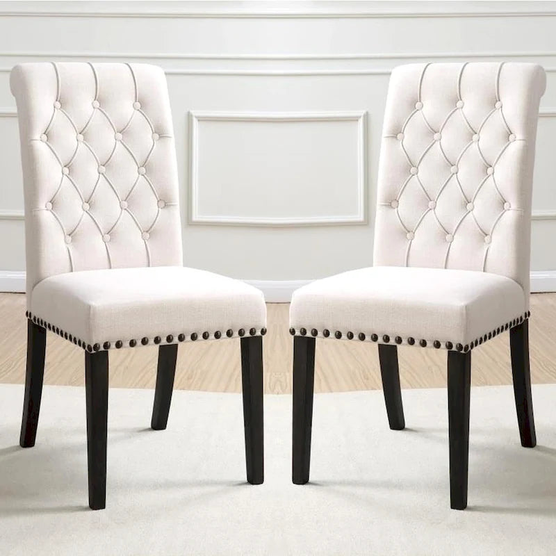 Chaises de salle à manger capitonnées à dossier roulé avec clous décoratifs, lot de 2
