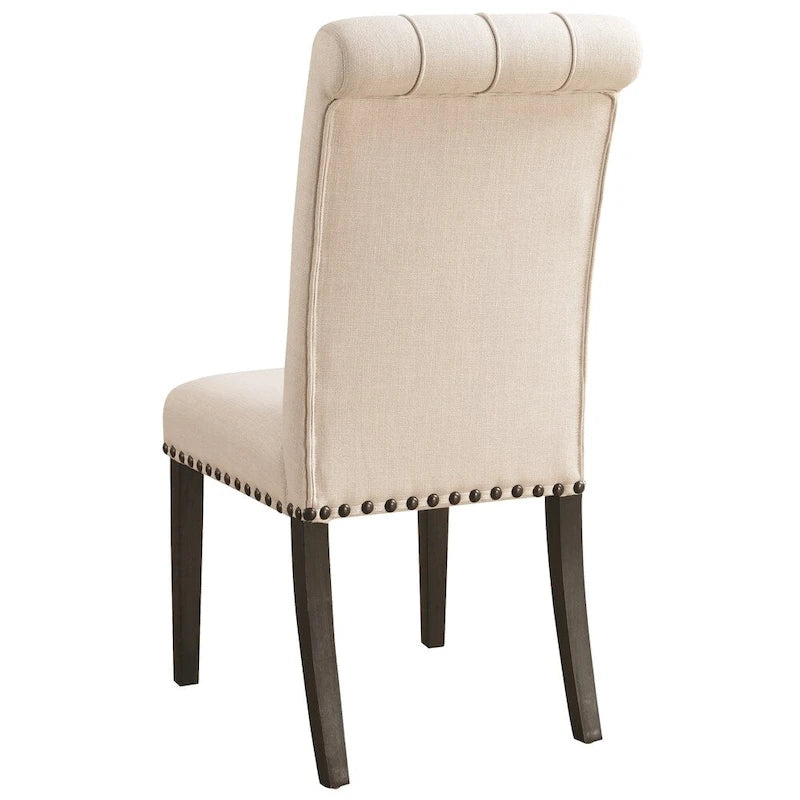 Chaises de salle à manger capitonnées à dossier roulé avec clous décoratifs, lot de 2