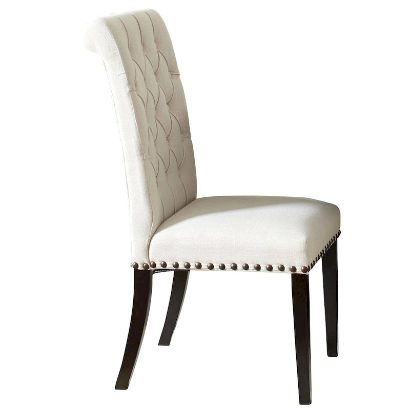 Chaises de salle à manger capitonnées à dossier roulé avec clous décoratifs, lot de 2