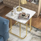Table d'appoint carrée en faux marbre avec piètement en métal