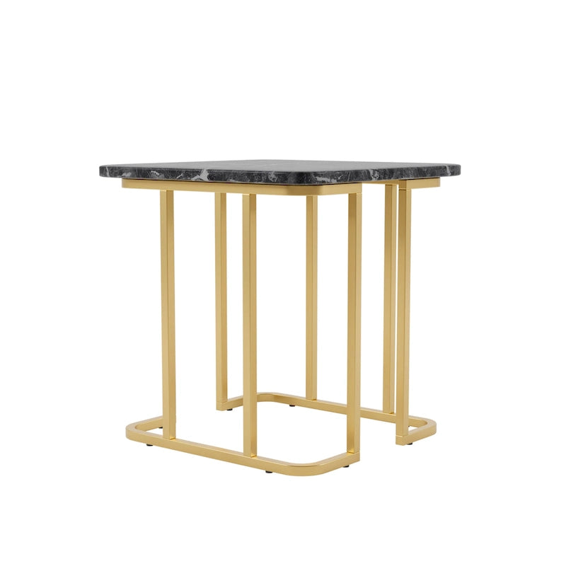 Table d'appoint carrée en faux marbre avec piètement en métal