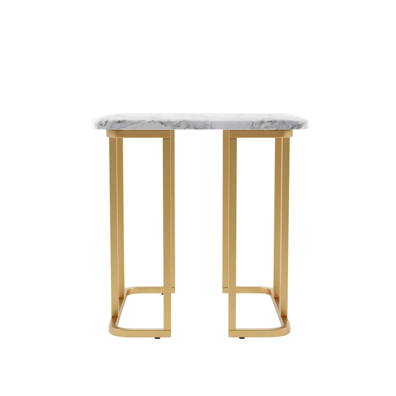 Table d'appoint carrée en faux marbre avec piètement en métal