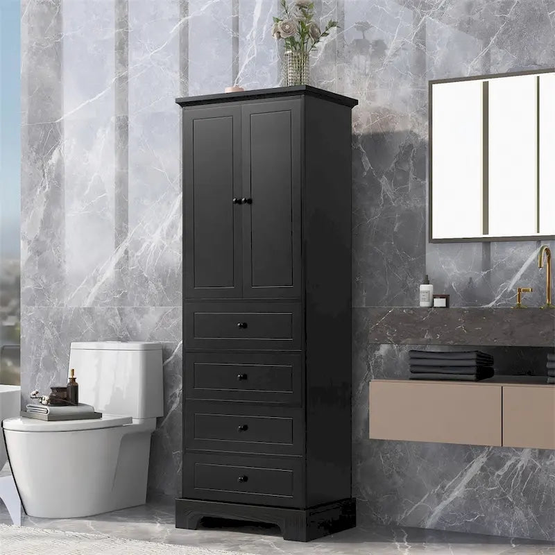 Meuble de rangement avec 2 portes et 4 tiroirs, étagère réglable