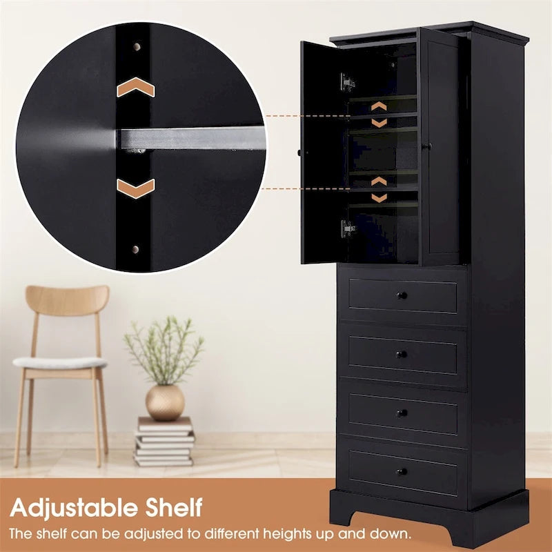 Meuble de rangement avec 2 portes et 4 tiroirs, étagère réglable