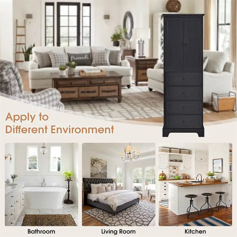 Meuble de rangement avec 2 portes et 4 tiroirs, étagère réglable