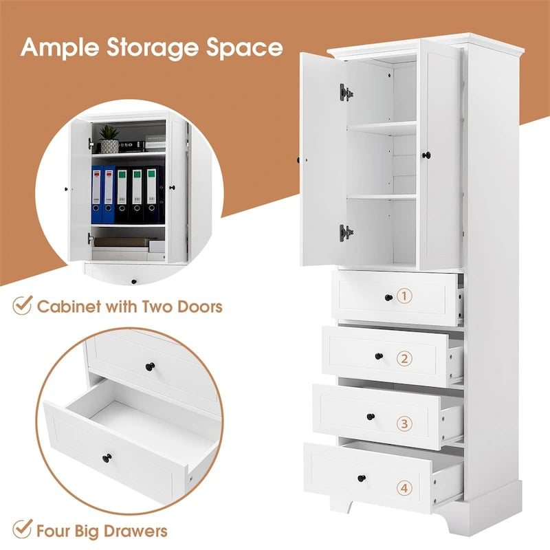 Meuble de rangement avec 2 portes et 4 tiroirs, étagère réglable