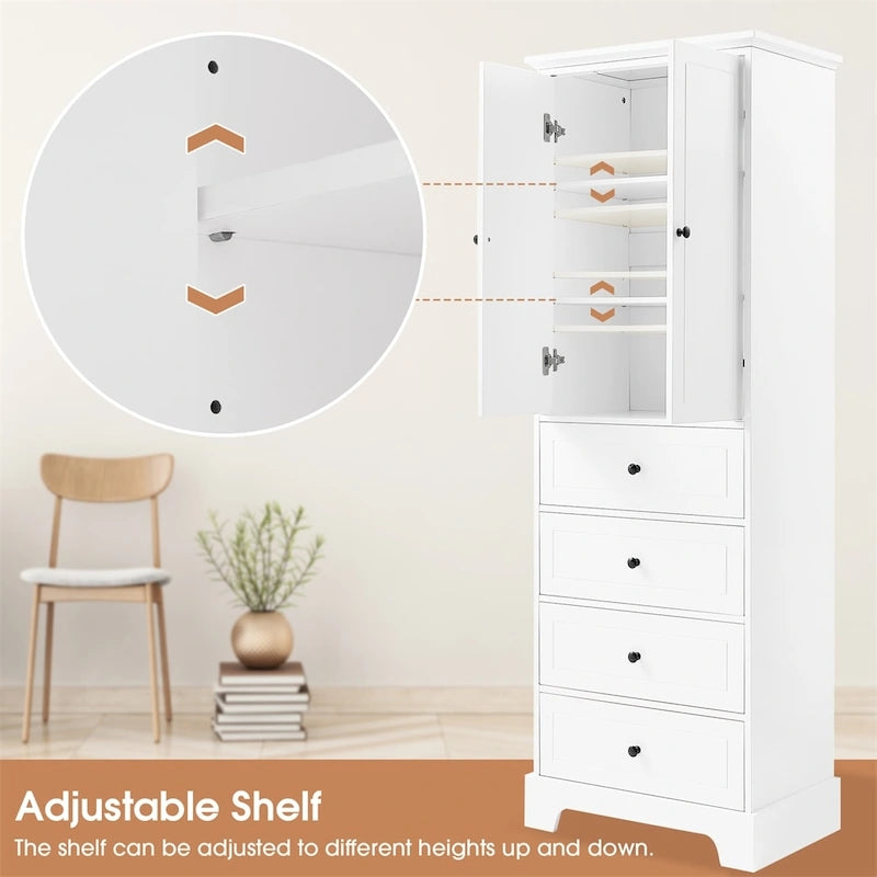 Meuble de rangement avec 2 portes et 4 tiroirs, étagère réglable