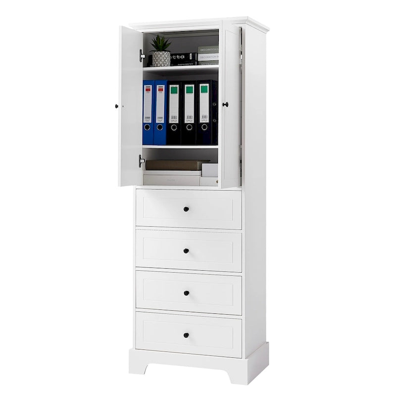 Meuble de rangement avec 2 portes et 4 tiroirs, étagère réglable