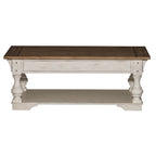 Table basse en bois brossé blanc antique avec accents tabac