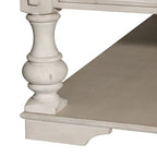 Table basse en bois brossé blanc antique avec accents tabac