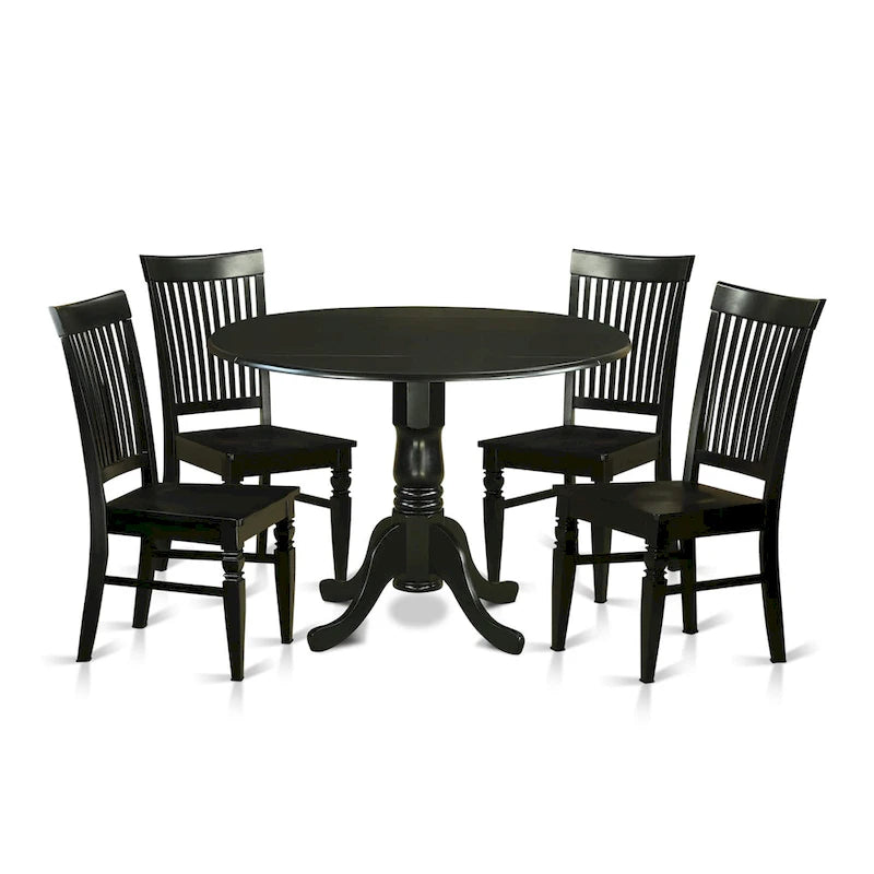 Ensemble de salle à manger rond 5 pièces avec rallonge rabattable et 4 chaises (finitions au choix)