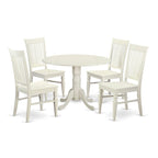 Ensemble de salle à manger rond 5 pièces avec rallonge rabattable et 4 chaises (finitions au choix)