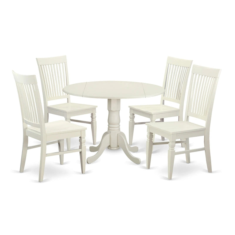 Ensemble de salle à manger rond 5 pièces avec rallonge rabattable et 4 chaises (finitions au choix)