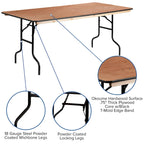 Table pliante rectangulaire en bois de 6 pieds