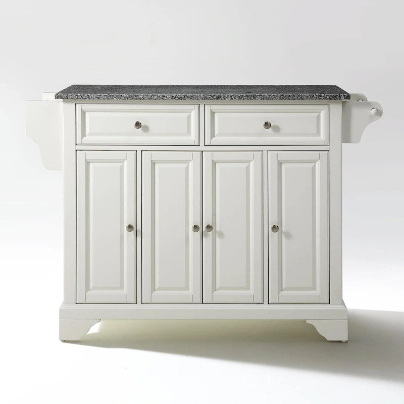 Îlot de cuisine avec plateau en granit, finition blanche – 45,7 cm P x 130,8 cm L x 91,4 cm H