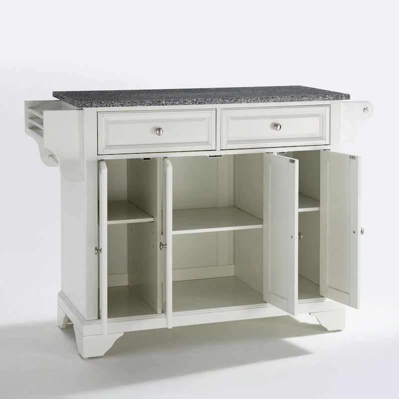 Îlot de cuisine avec plateau en granit, finition blanche – 45,7 cm P x 130,8 cm L x 91,4 cm H