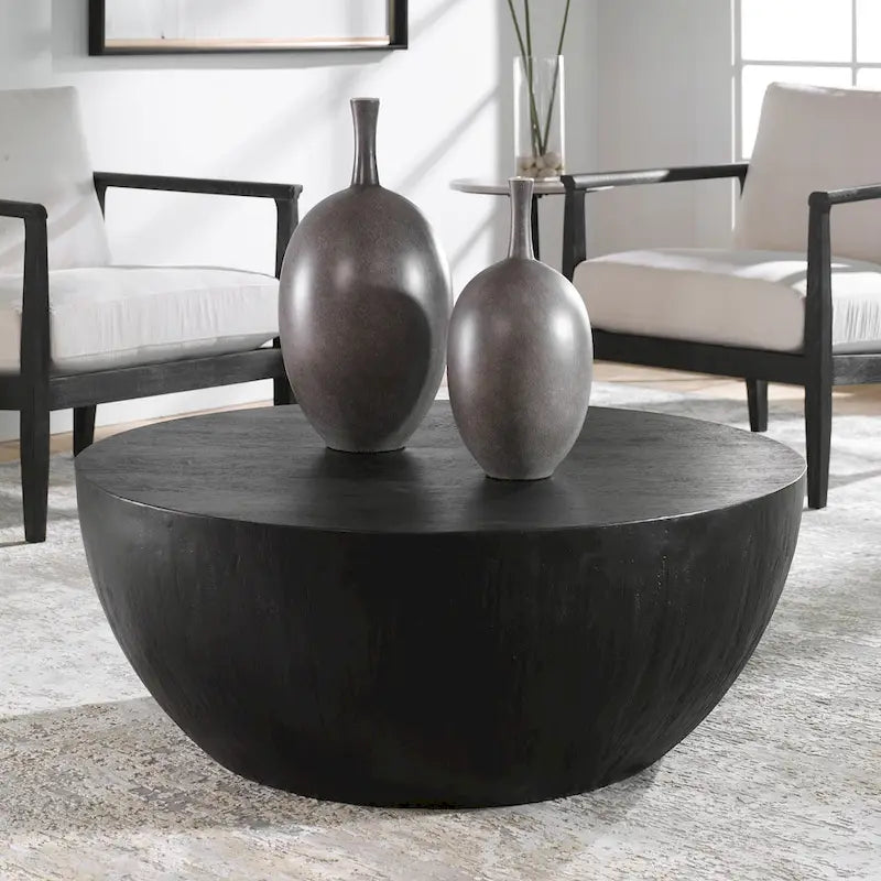 Table basse ronde en ébène – 42 L x 16 H x 42 P