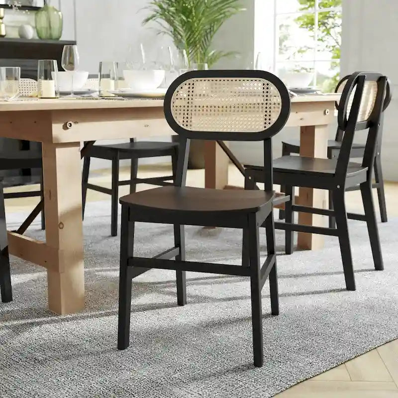 Lot de 2 chaises de salle à manger en rotin et bois
