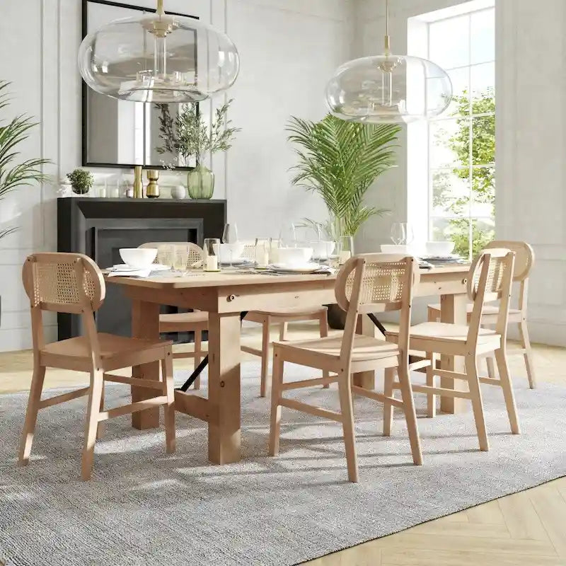 Lot de 2 chaises de salle à manger en rotin et bois