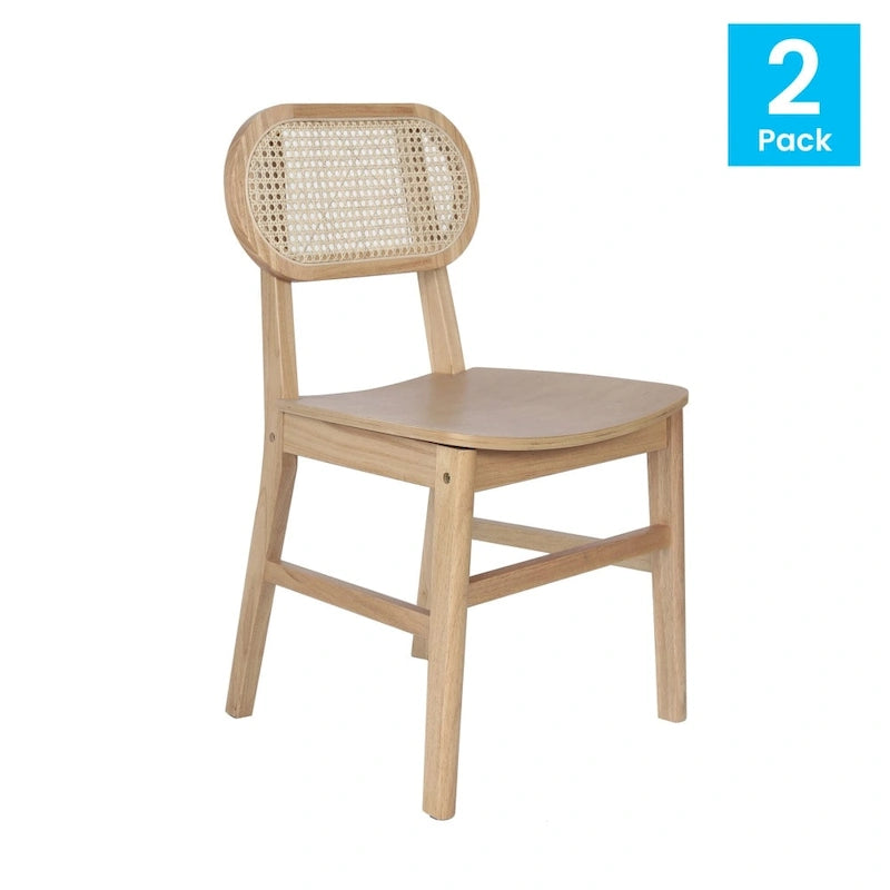 Lot de 2 chaises de salle à manger en rotin et bois