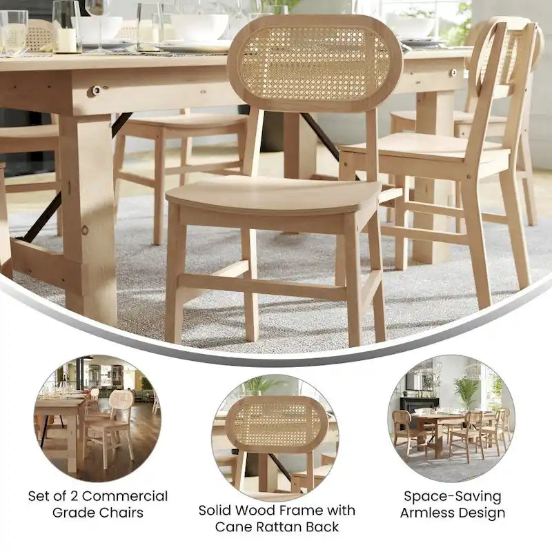 Lot de 2 chaises de salle à manger en rotin et bois