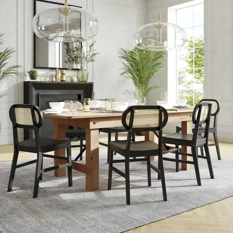 Lot de 2 chaises de salle à manger en rotin et bois
