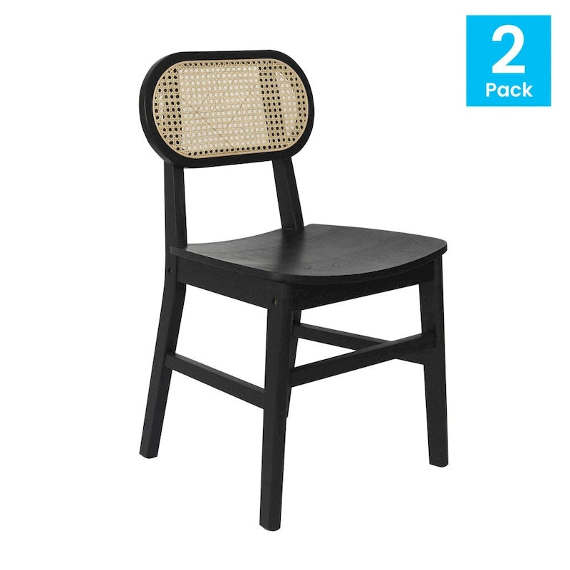 Lot de 2 chaises de salle à manger en rotin et bois