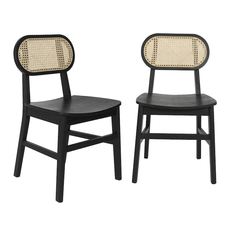 Lot de 2 chaises de salle à manger en rotin et bois