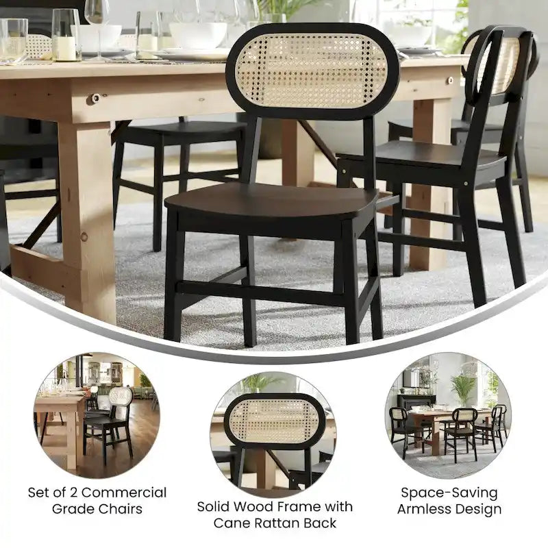 Lot de 2 chaises de salle à manger en rotin et bois