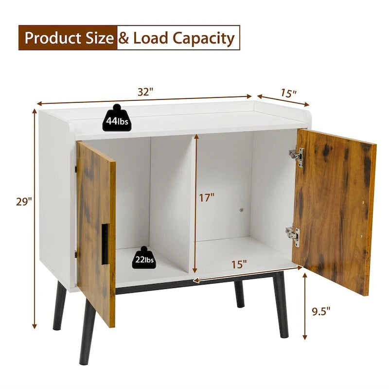 Armoire de rangement à 2 portes avec pieds en métal, 32 x 15 x 29 pouces