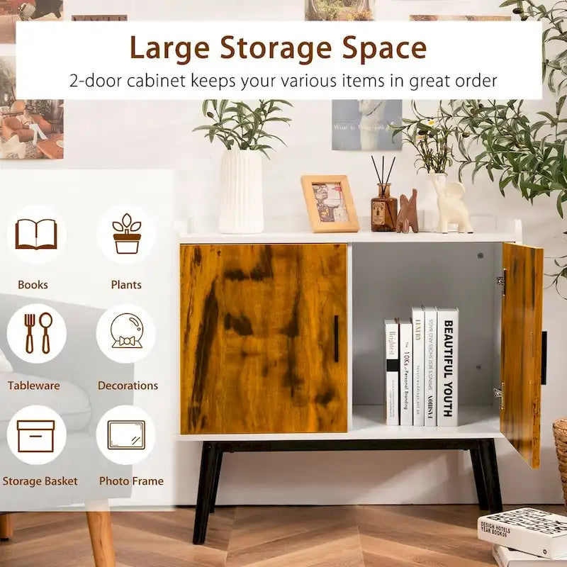 Armoire de rangement à 2 portes avec pieds en métal, 32 x 15 x 29 pouces