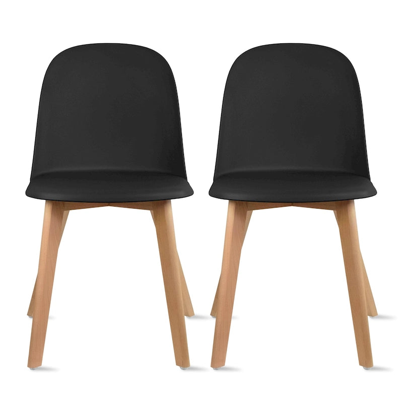 Lot de 2 chaises de salle à manger en plastique avec piètement en bois