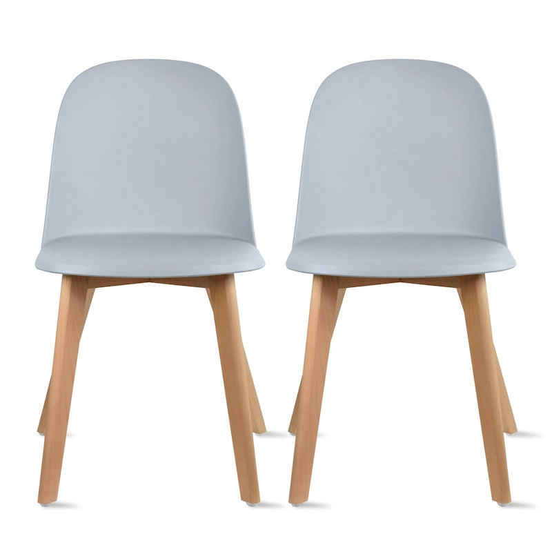 Lot de 2 chaises de salle à manger en plastique avec piètement en bois