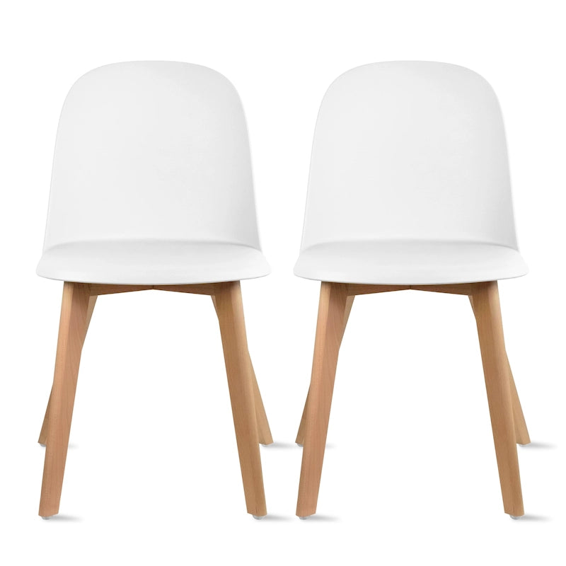 Lot de 2 chaises de salle à manger en plastique avec piètement en bois