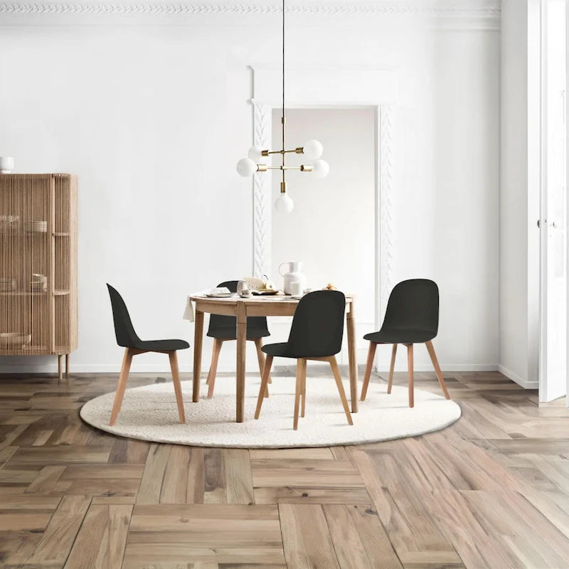 Lot de 2 chaises de salle à manger en plastique avec piètement en bois