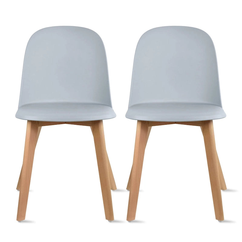 Lot de 2 chaises de salle à manger en plastique avec piètement en bois
