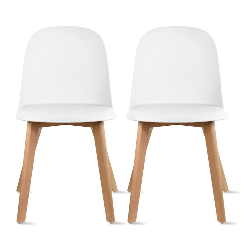 Lot de 2 chaises de salle à manger en plastique avec piètement en bois